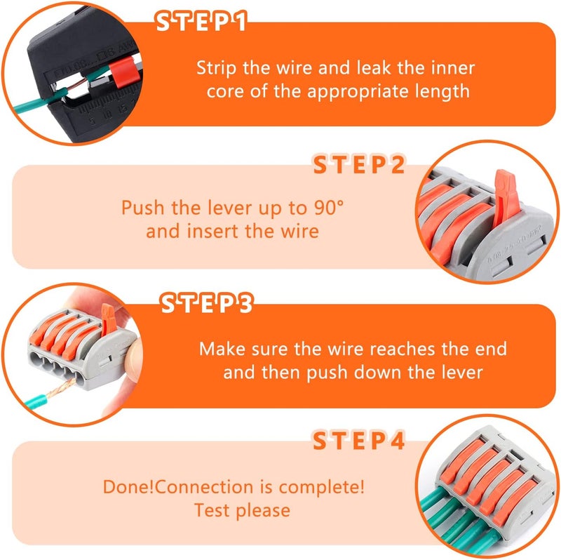 Delgada 100PCS Compact Wire Connector Nuts Kit -Reusable Push-in Terminals for Quick Wire Splicing. Compatible with Stranded, Solid, and Flexible Wires. Includes 2-5 Ports for Universal Wiring - Image 5